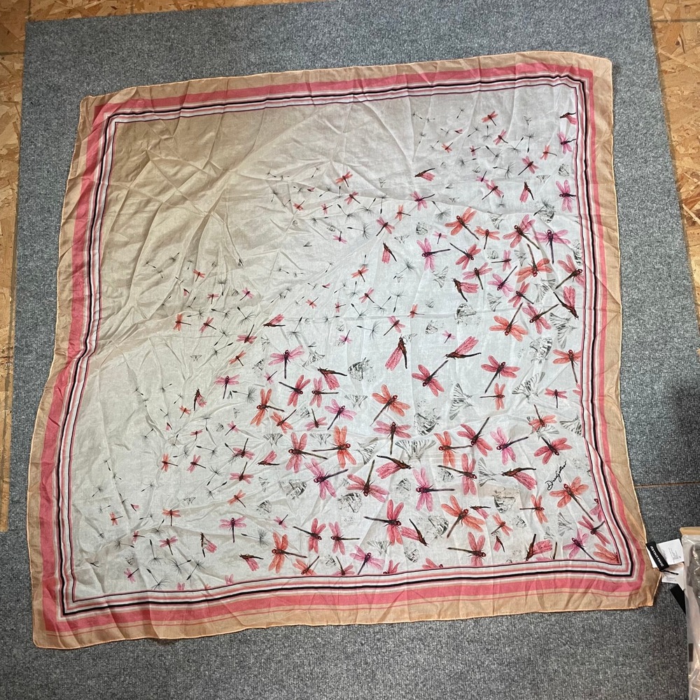 NWT 100% Silk Scarf Dragonfly Print 40" Square Made in Italy Scarf Top Shirt